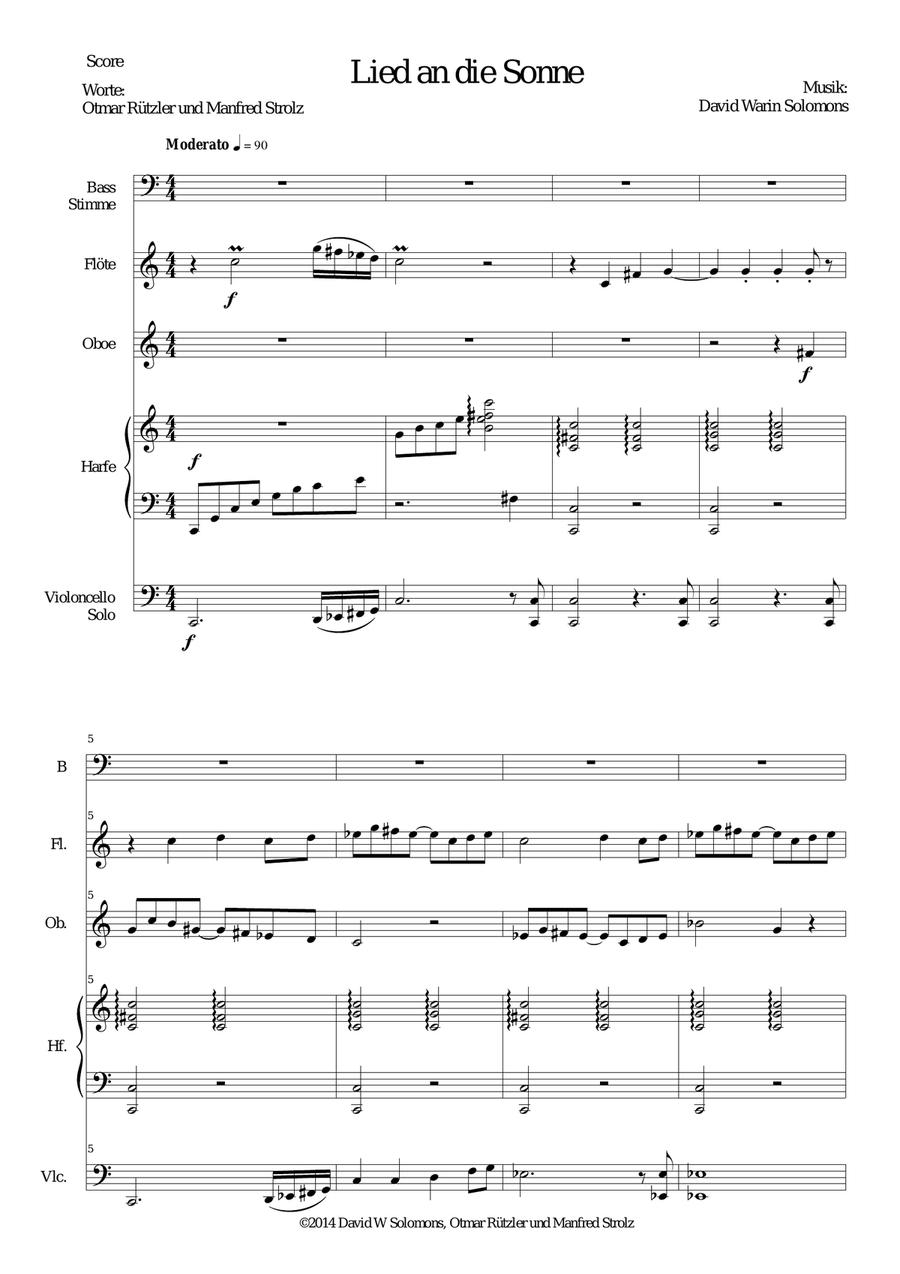 ATON part 5-Lied an die Sonne - bass voice, harp, flute, oboe, cello Flute scores gallery preview page 1