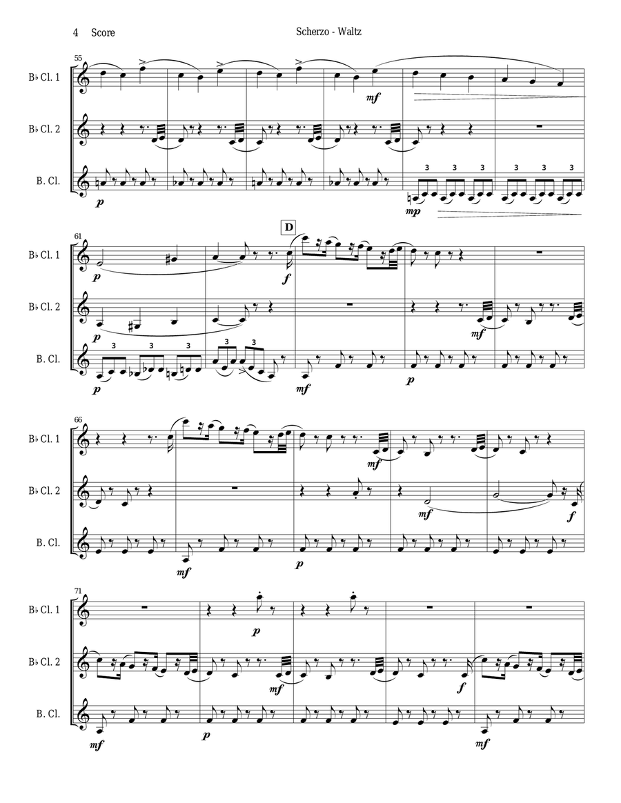 Chabrier - clarinet trio - Scherzo from Suite Pastorale Clarinet Trio scores gallery preview page 4