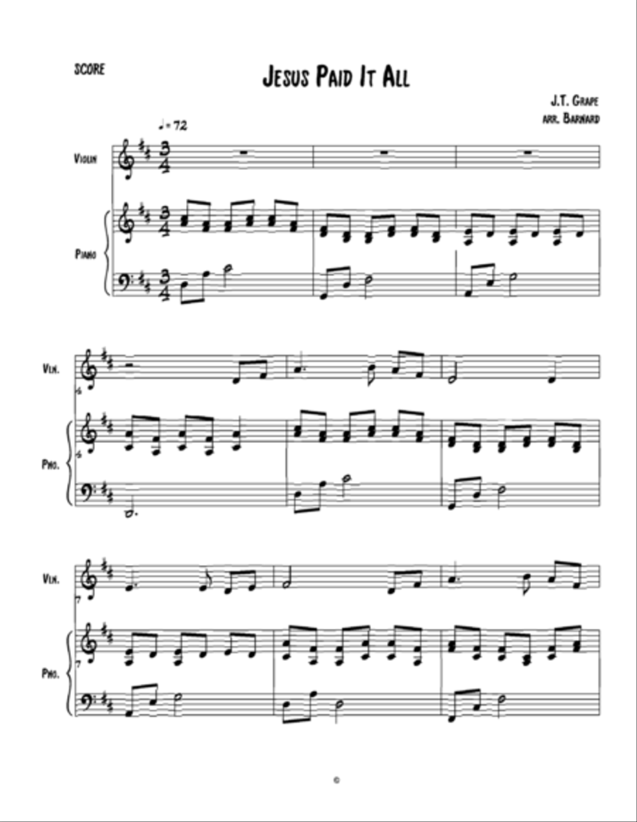 Jesus Paid it All String Duet scores gallery preview page 1