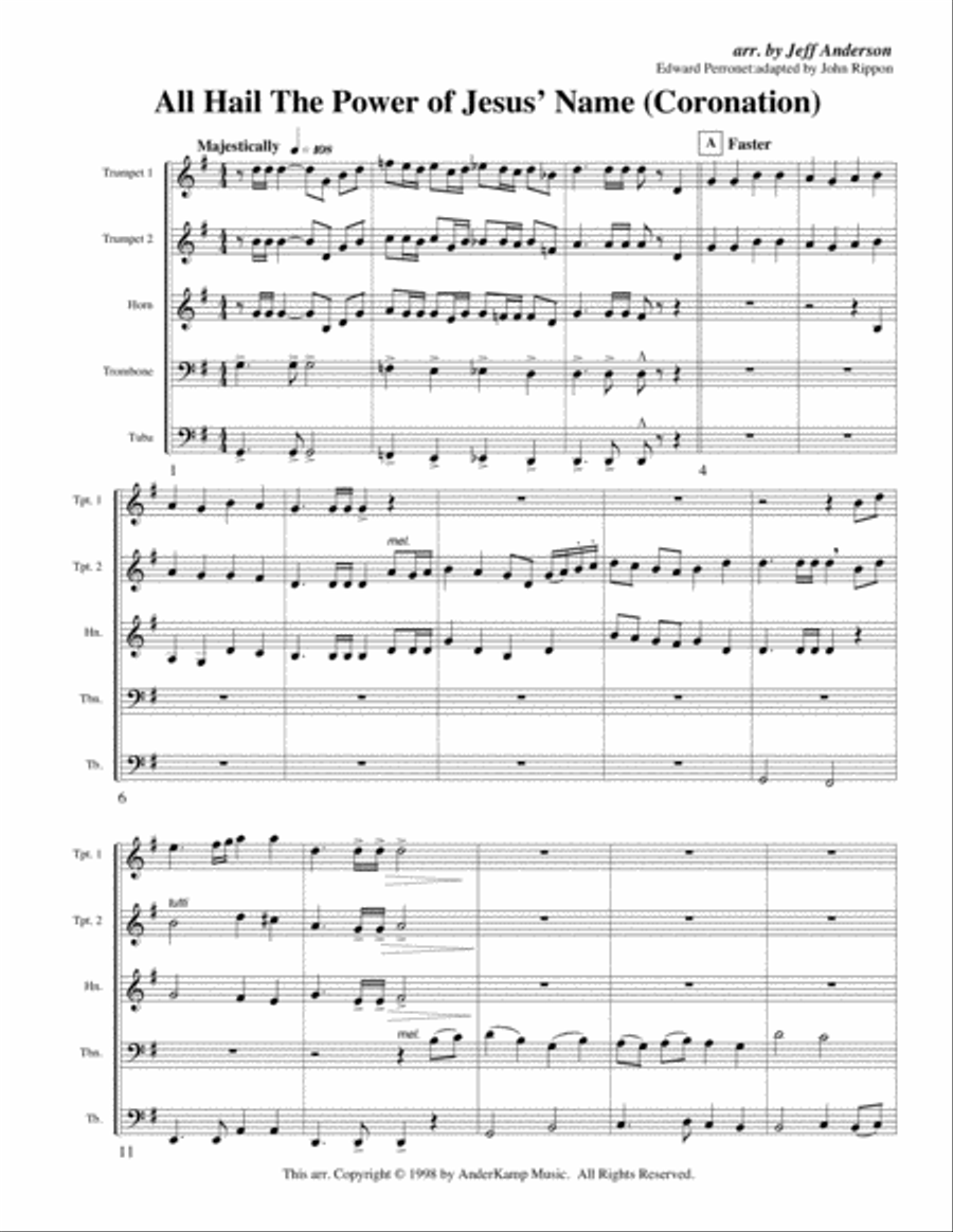 All Hail the Power of Jesus' Name (Coronation) for Brass Quintet Brass Quintet scores gallery preview page 1