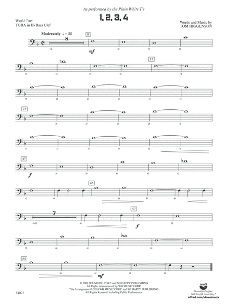 1, 2, 3, 4: (World Part) B-flat Tuba B.C. Concert Band scores gallery preview page 1