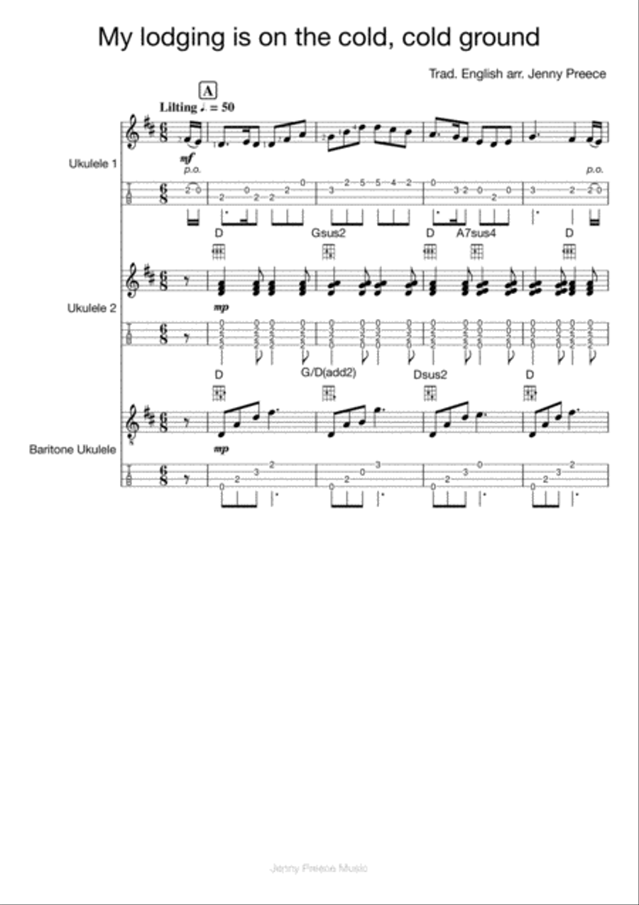 My lodging is on the cold, cold ground Ukulele scores gallery preview page 2