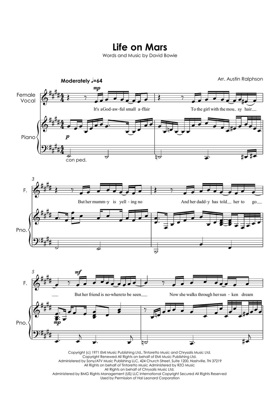 Life On Mars High Voice scores gallery preview page 2