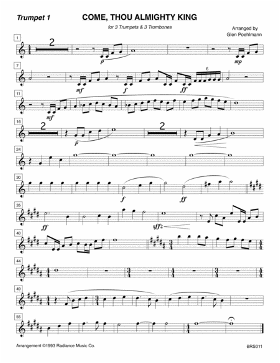 COME THOU ALMIGHTY KING - 3 TRUMPETS & 3 TROMBONES (unaccompanied) Brass Duet scores gallery preview page 5