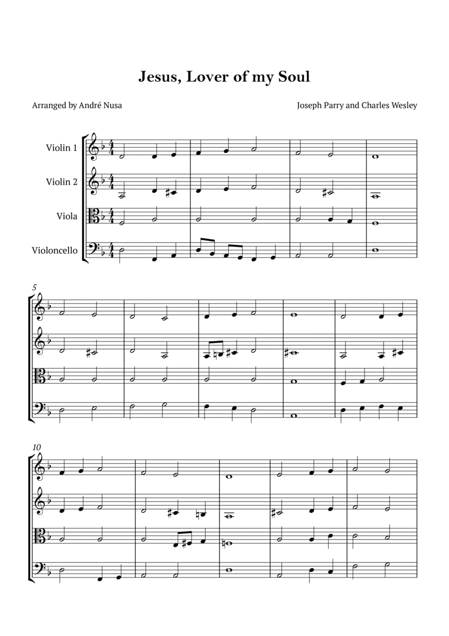 Jesus, Lover of my Soul String Quartet scores gallery preview page 1
