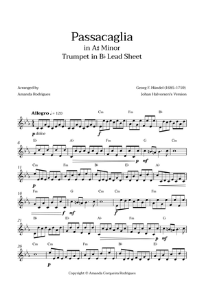 Passacaglia - Easy Trumpet in Bb Lead Sheet in A#m Minor (Johan Halvorsen's Version)