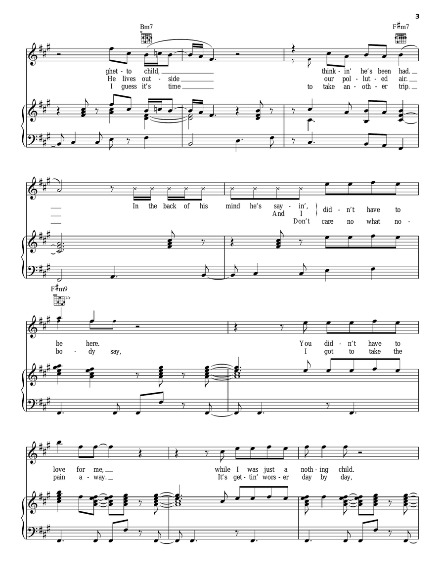 Ghetto Child (Little Child Runnin' Wild) Piano, Vocal, Guitar scores gallery preview page 3