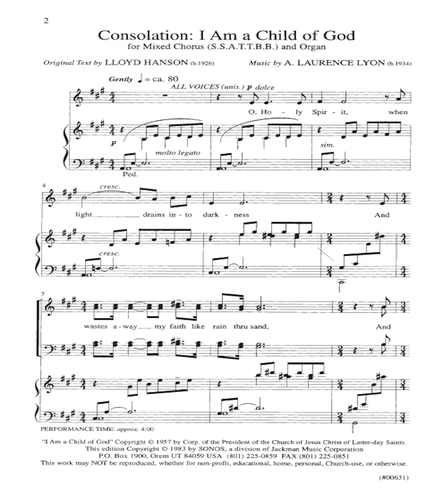 Consolation I Am a Child of God - SSAATTBB SSAATTBB scores gallery preview page 2