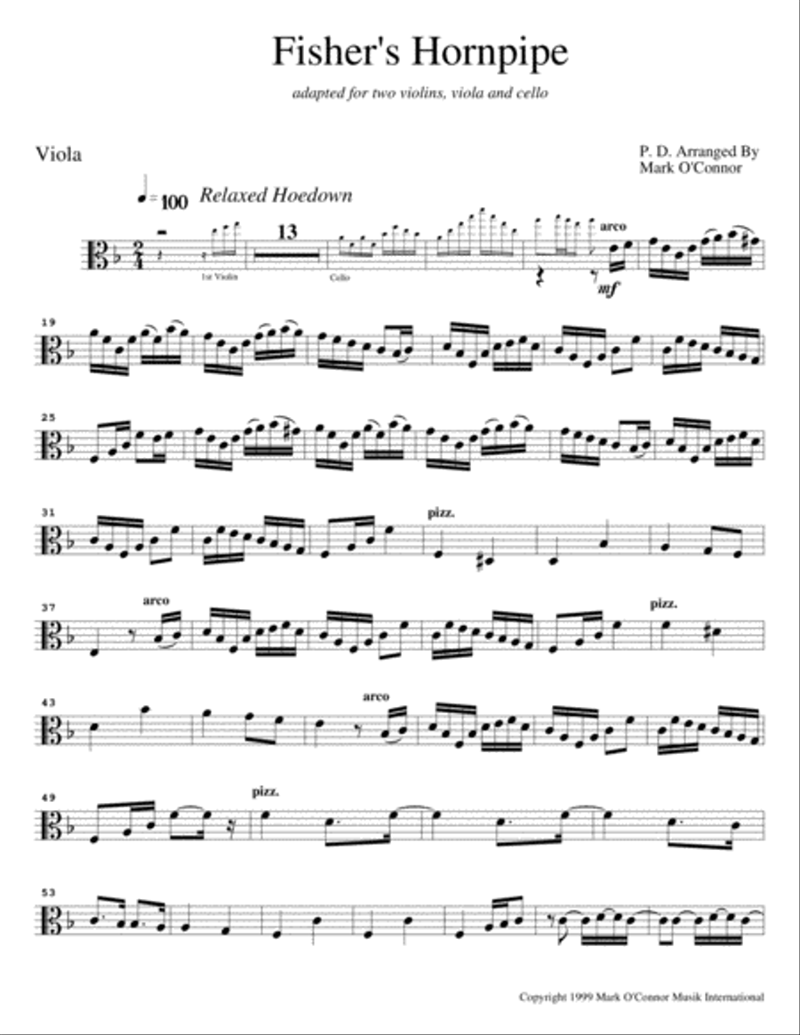 Fisher's Hornpipe (viola part - two vlns, vla, cel) String Quartet scores gallery preview page 4