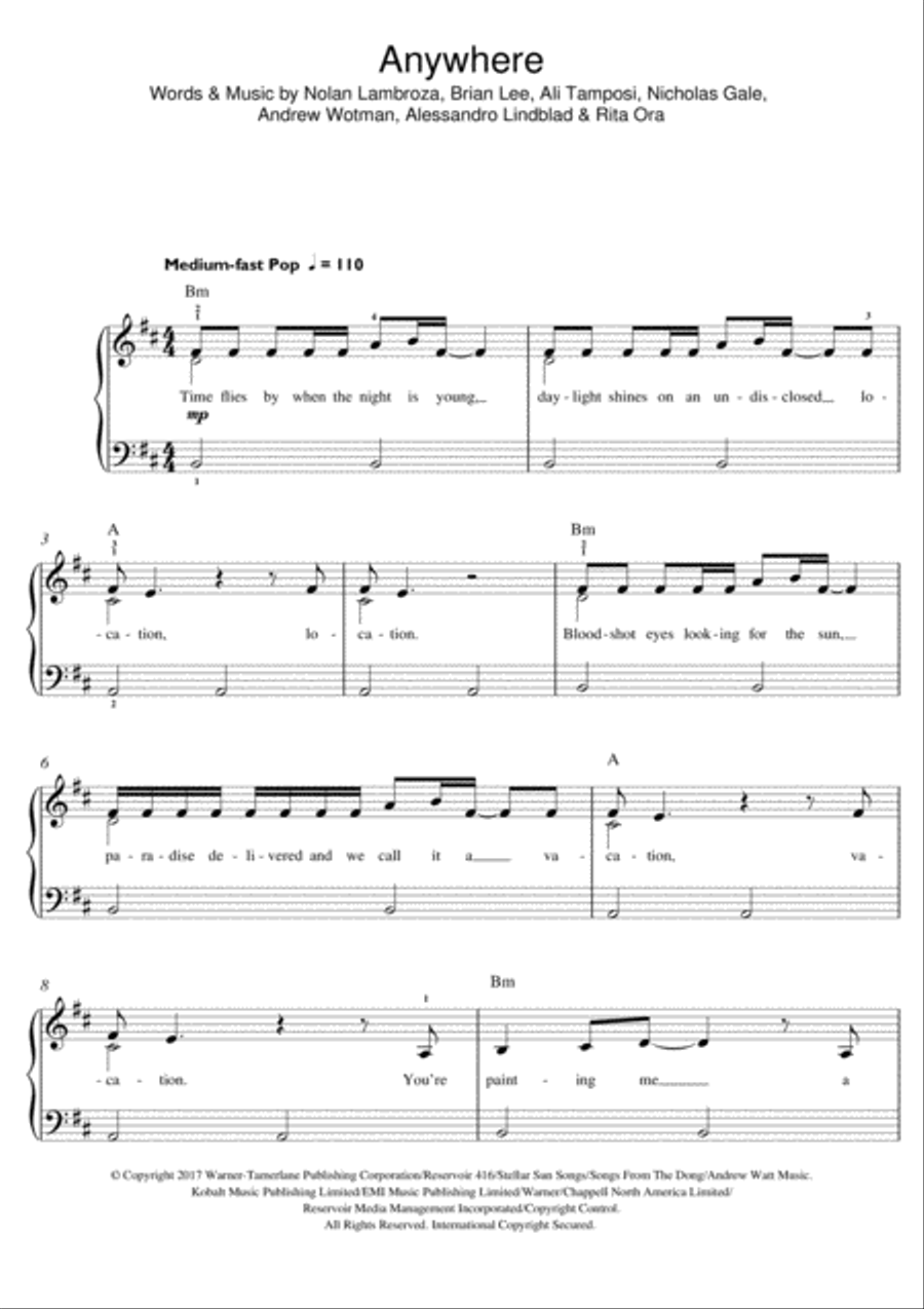 Anywhere Anywhere Piano scores gallery preview page 1