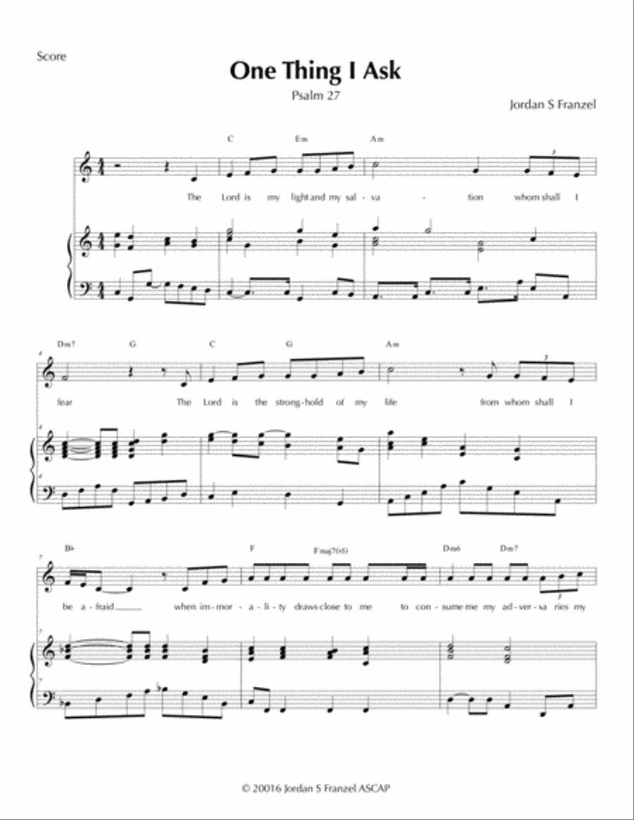 One Thing I Ask - Psalm 27 Piano, Vocal, Guitar scores gallery preview page 1