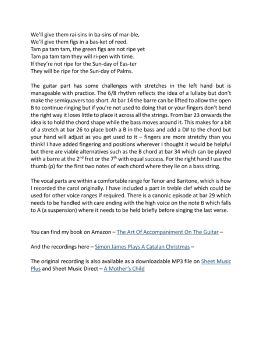 3 Catalan Carols For Voice & Guitar-A Mother's Child Small Ensemble scores gallery preview page 3