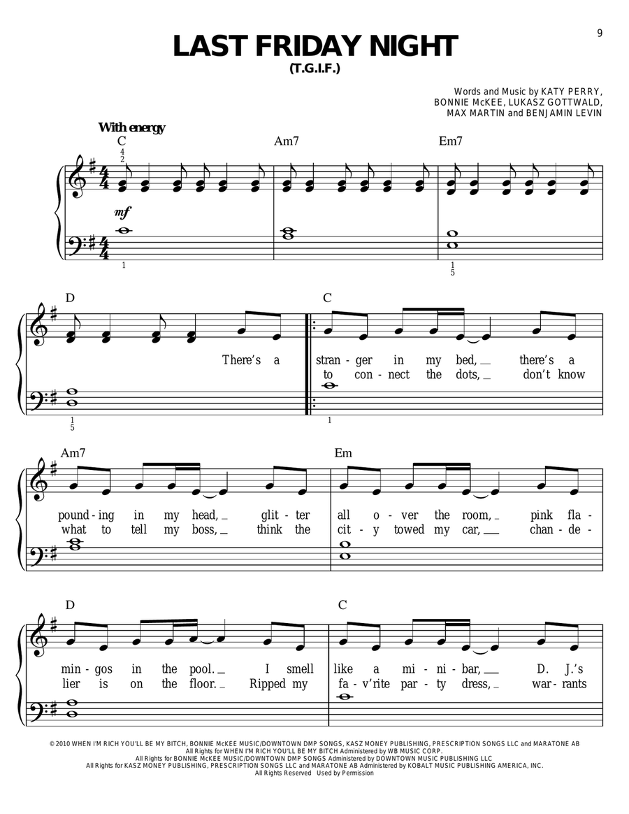 Last Friday Night (T.G.I.F.) Easy Piano scores gallery preview page 1