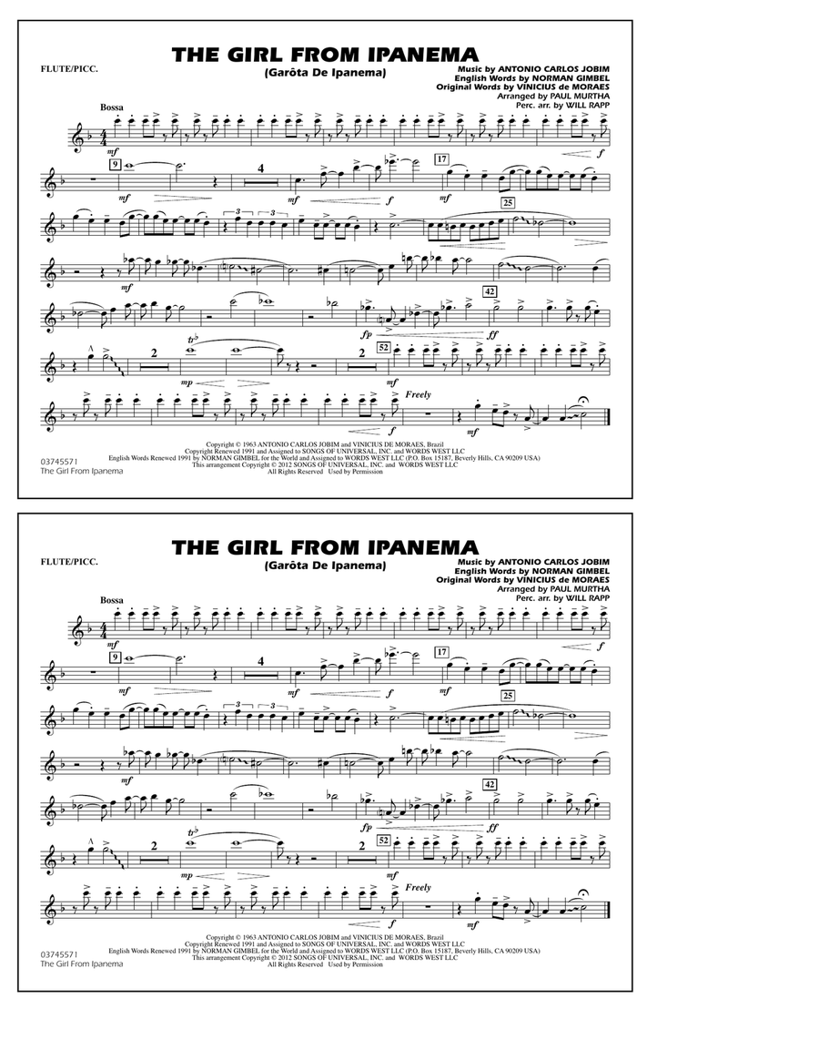 The Girl From Ipanema (Garota De Ipanema) - Flute/Piccolo Marching Band scores gallery preview page 1