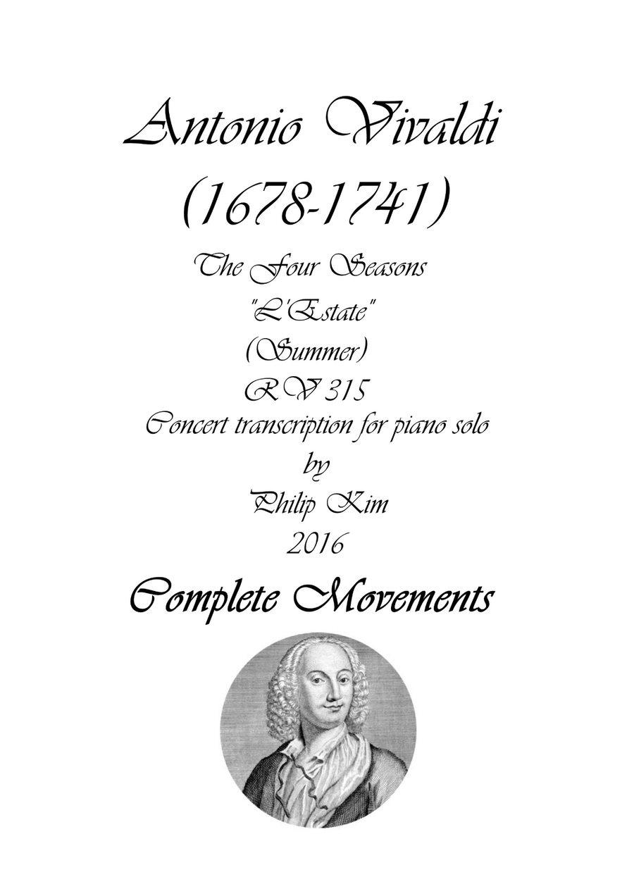 'Summer' (Complete) from The Four Seasons by Vivaldi for Piano Solo Piano Solo scores gallery preview page 1