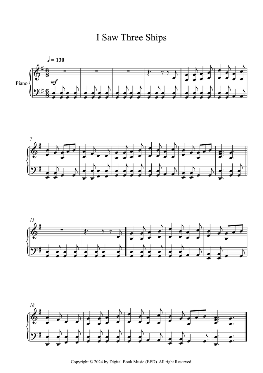 I Saw Three Ships (Piano) Easy Piano scores gallery preview page 1