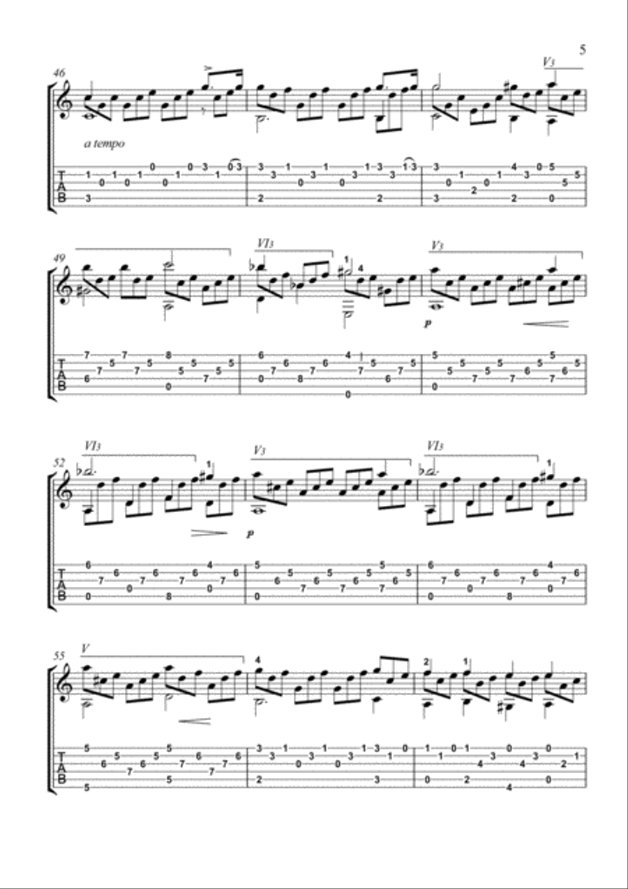 Moonlight Sonata classical guitar solo with tablature Acoustic Guitar scores gallery preview page 5