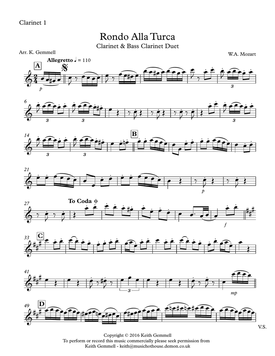 Rondo alla best sale turca clarinet