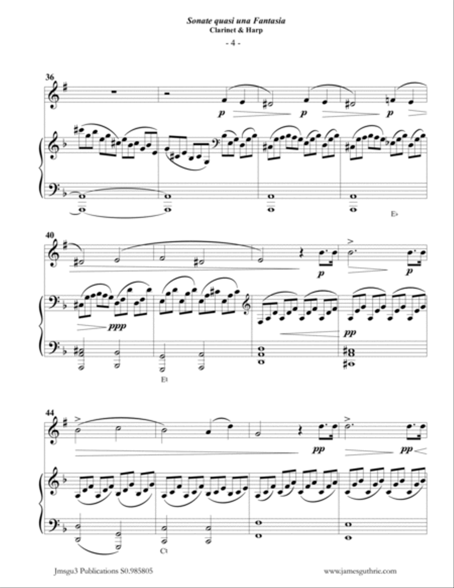 Beethoven: Adagio from the Moonlight Sonata for Clarinet & Harp Clarinet scores gallery preview page 4
