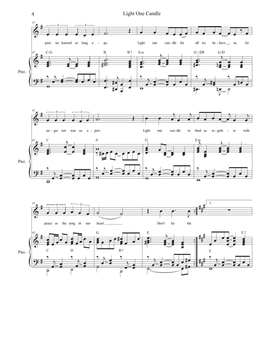 Light One Candle Piano, Vocal scores gallery preview page 4