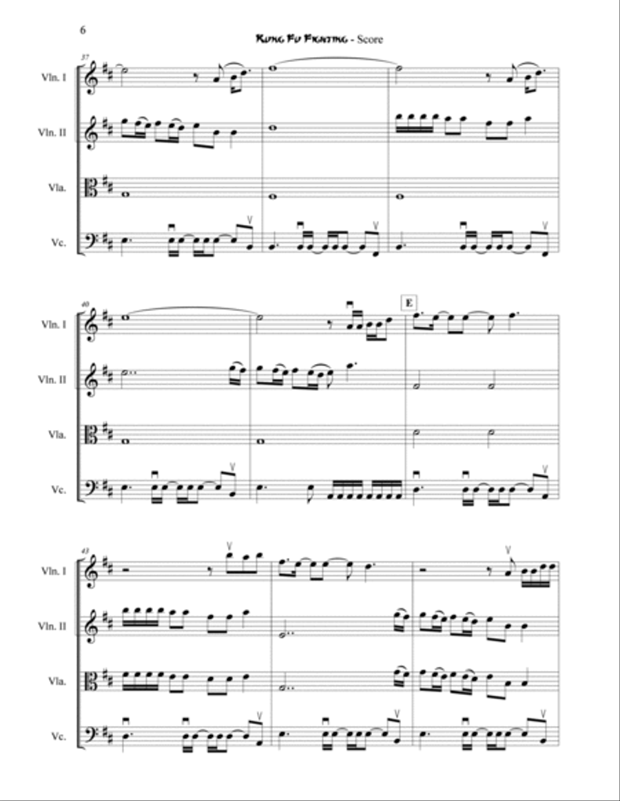 Kung Fu Fighting String Quartet scores gallery preview page 6