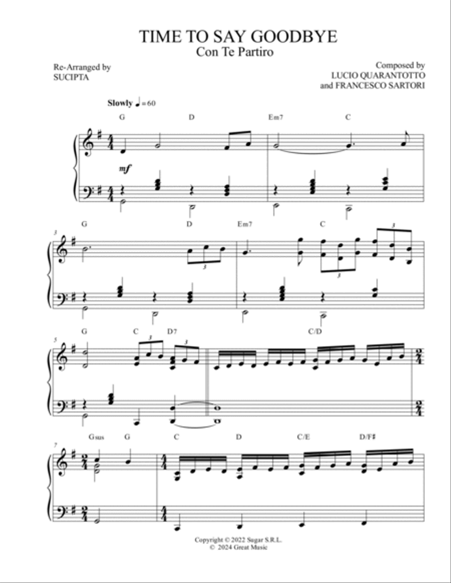 Con Te Partiro (Time To Say Goodbye) Piano Solo scores gallery preview page 2
