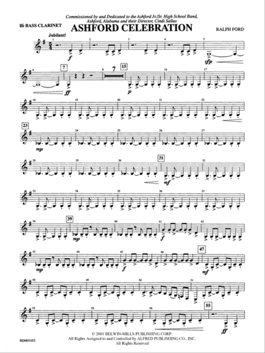 Ashford Celebration: B-flat Bass Clarinet Concert Band scores gallery preview page 1