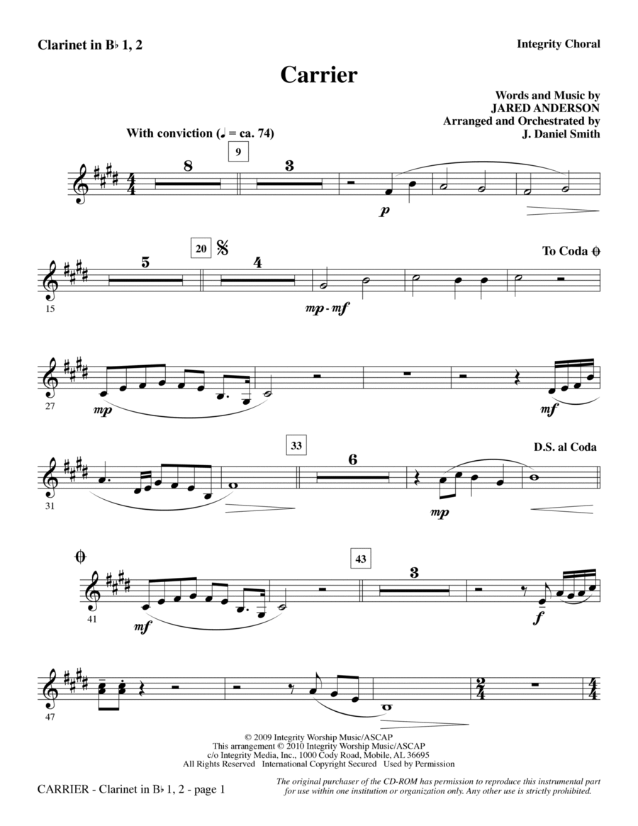 Carrier - Clarinet 1 & 2 Choir scores gallery preview page 1