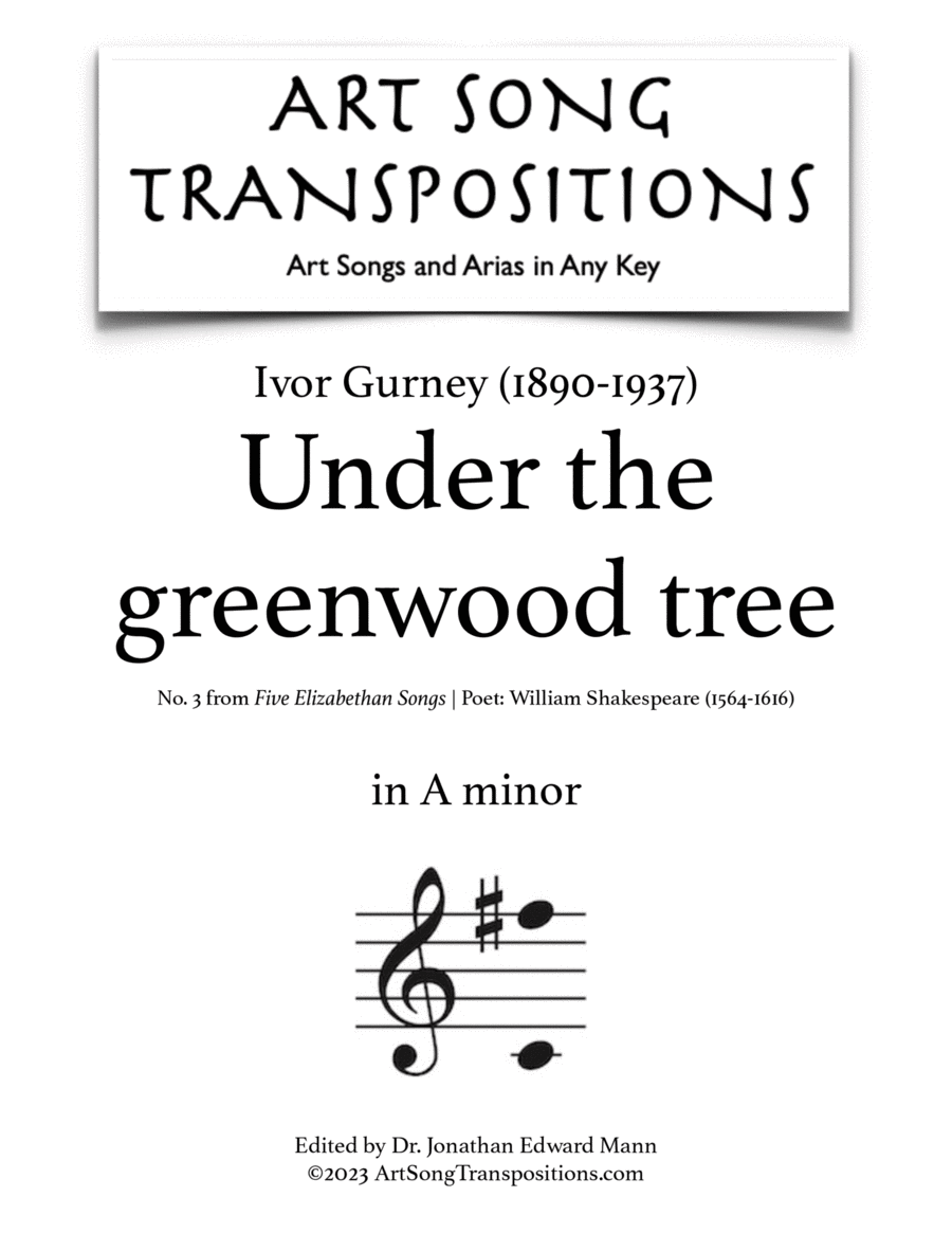 GURNEY: Under the Greenwood tree (transposed to A minor) Voice scores gallery preview page 1