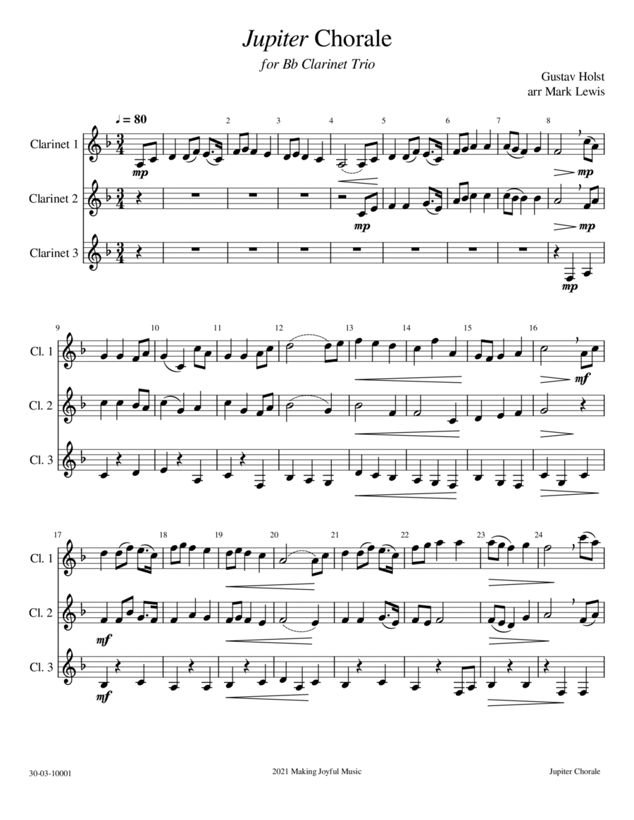 Jupiter Chorale - Bb Clarinet Trio image number null