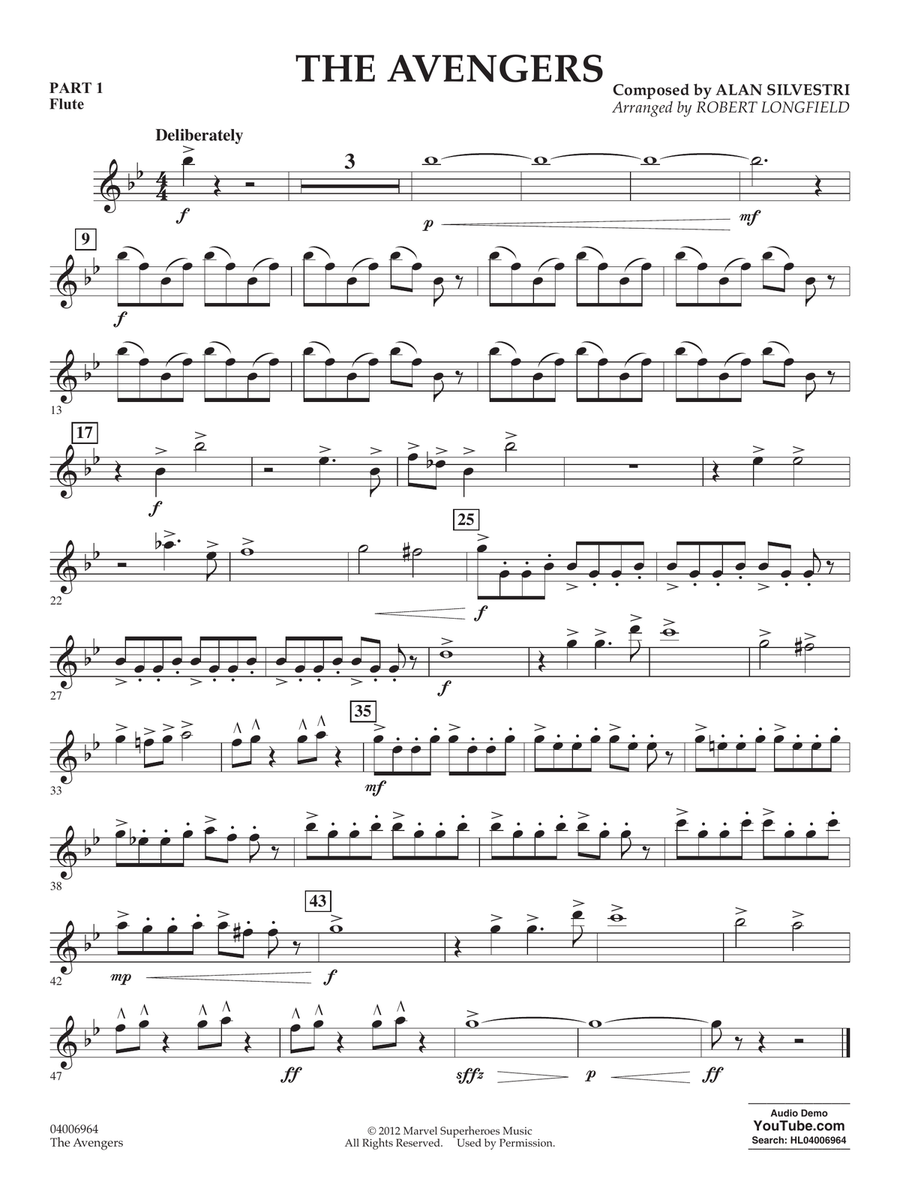 The Avengers (arr. Robert Longfield) - Pt.1 - Flute Concert Band scores gallery preview page 1