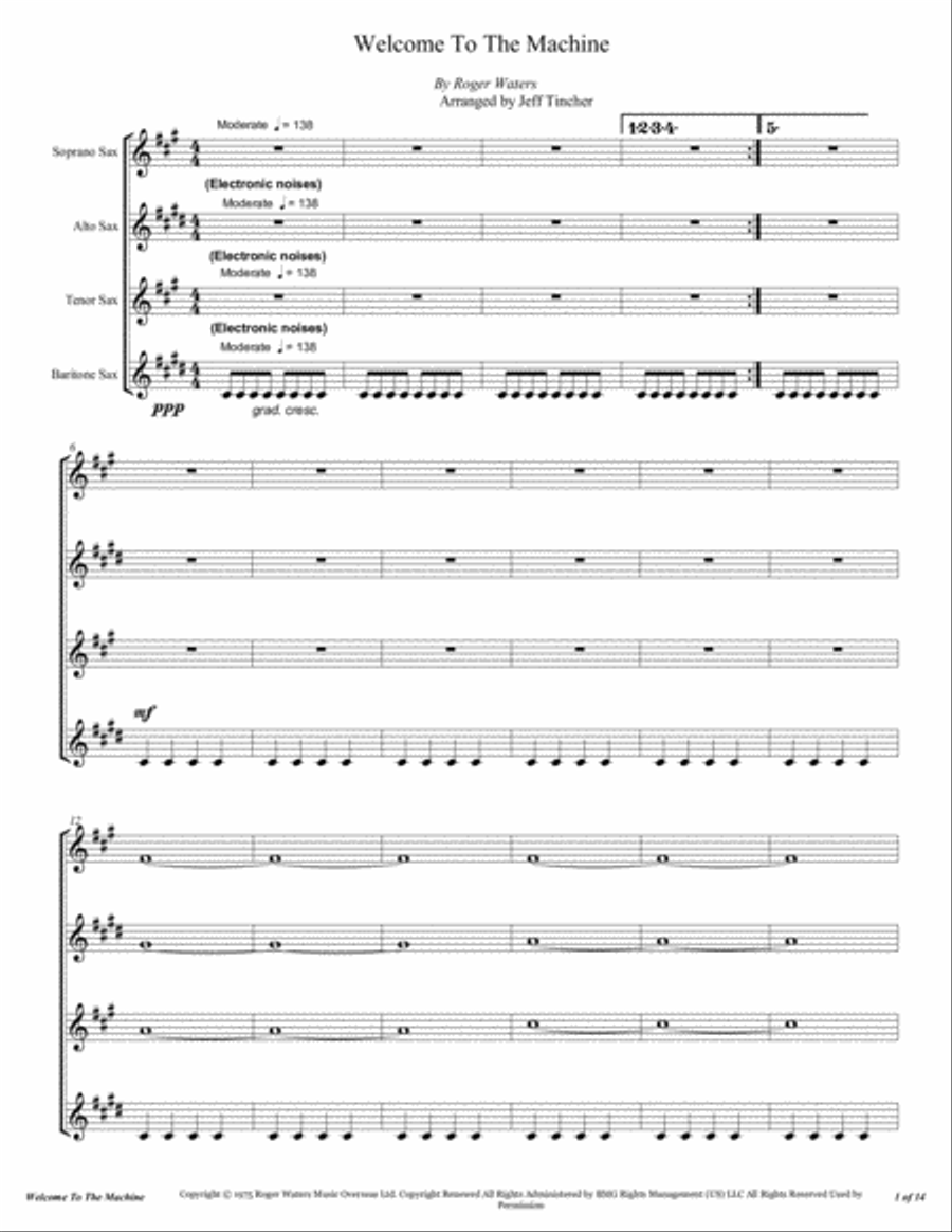 Welcome To The Machine Woodwind Quartet scores gallery preview page 2
