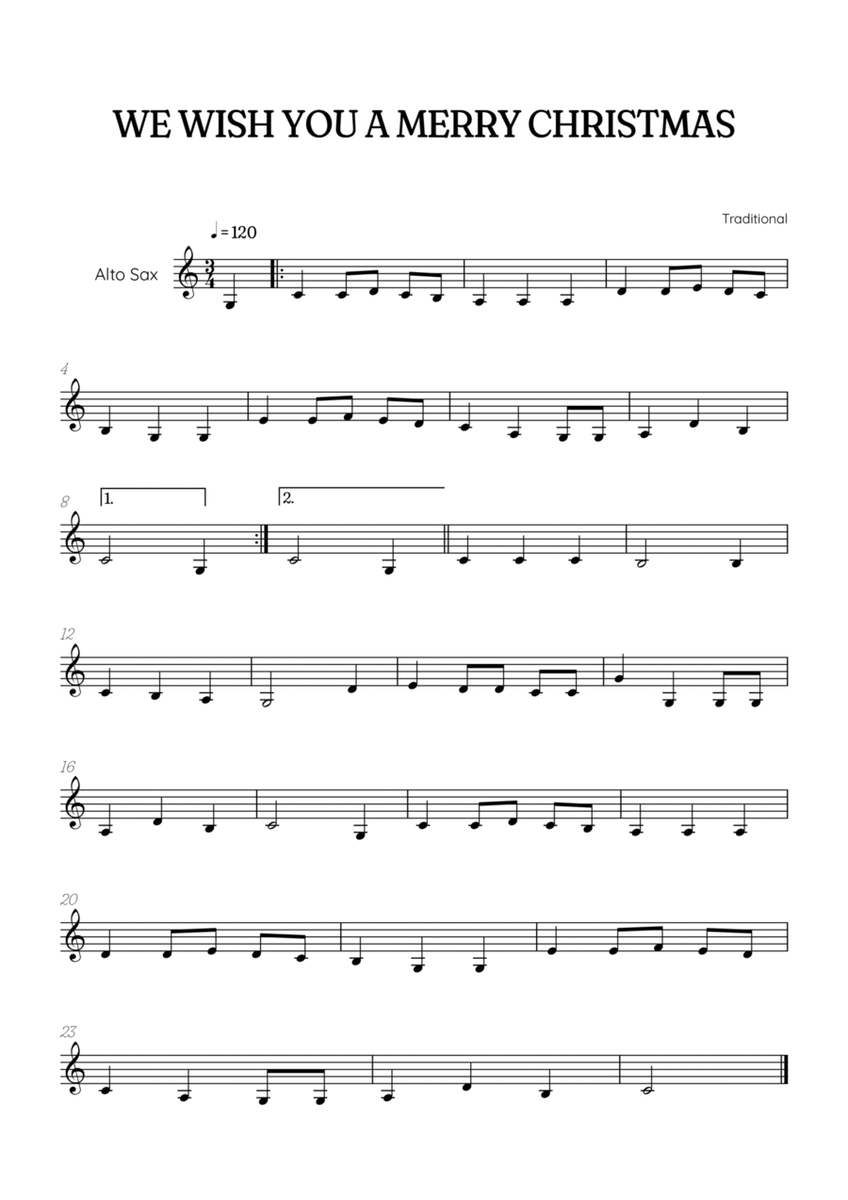 We Wish You a Merry Christmas for sax • easy Christmas sheet music image number null
