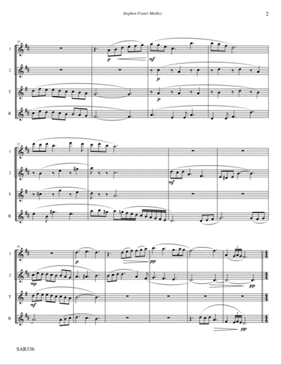 STEPHEN FOSTER MEDLEY for AATB SAXOPHONE QUARTET (unaccompanied) Saxophone Quartet scores gallery preview page 2