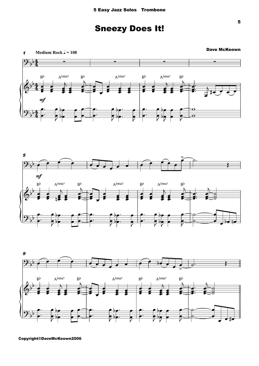 5 Easy Jazz Solos for Trombone and Piano Trumpet Solo scores gallery preview page 5