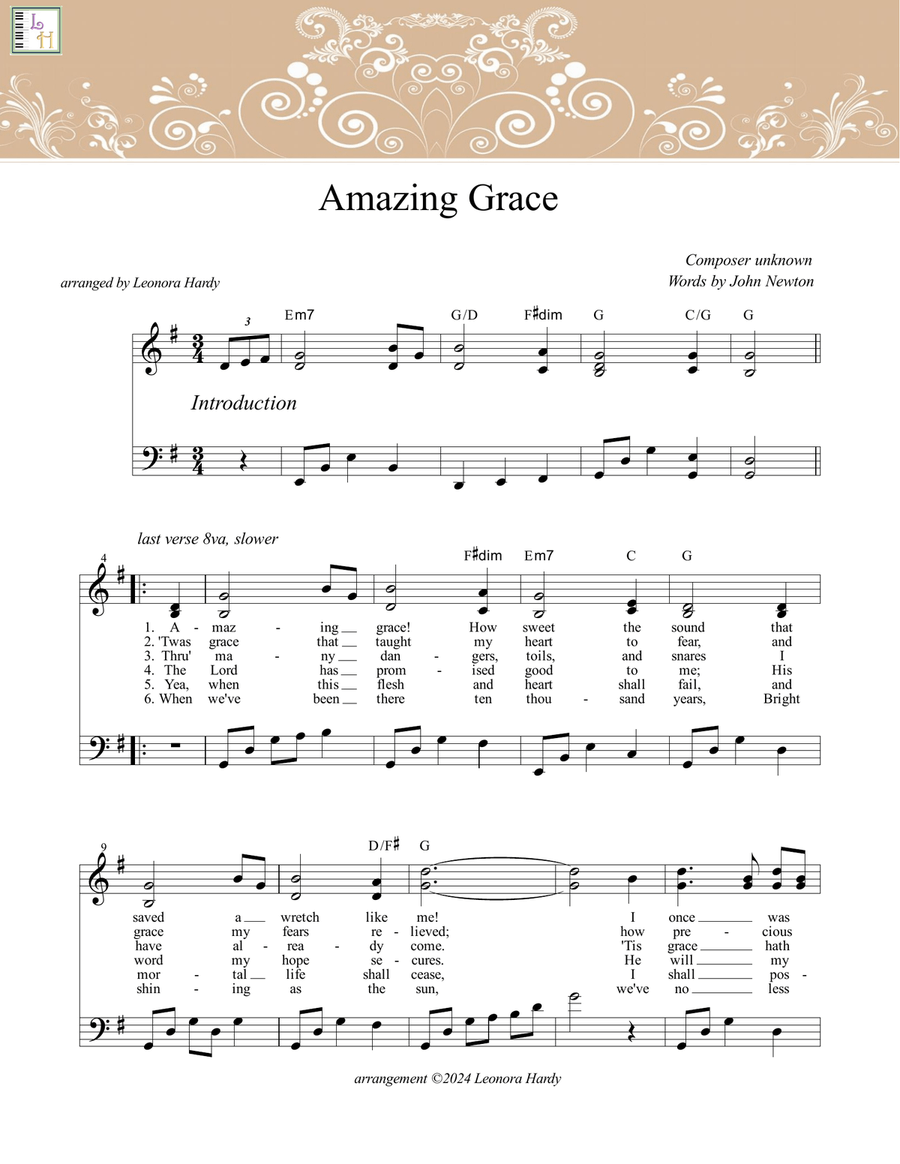 Amazing Grace in G Amazing Grace in G Piano, Vocal scores gallery preview page 1