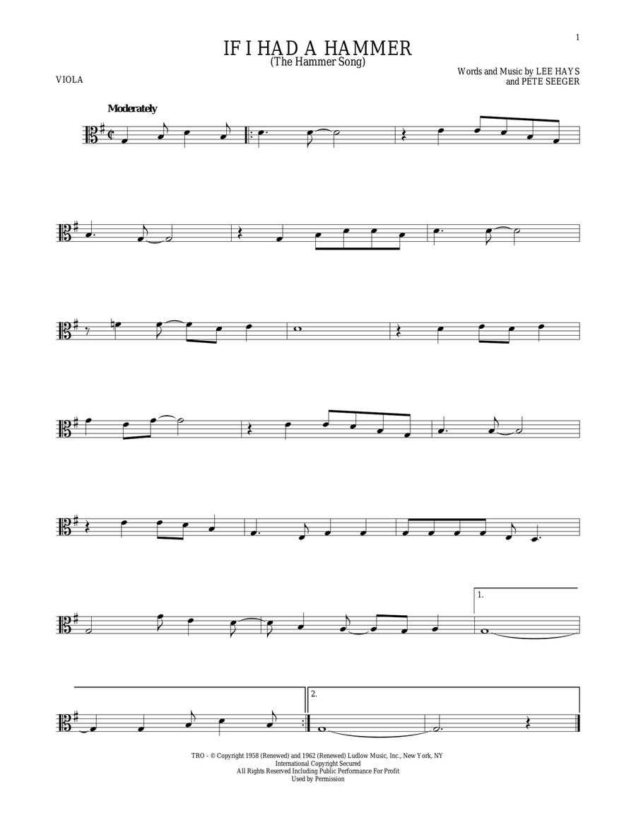 If I Had A Hammer (The Hammer Song) Viola Solo scores gallery preview page 1