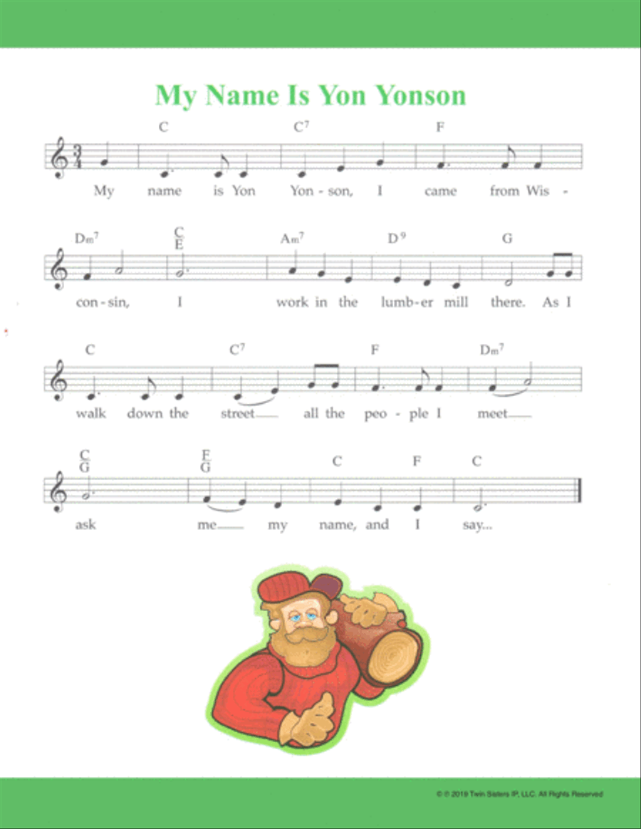 My Name Is Yon Yonson Piano, Vocal, Guitar scores gallery preview page 1