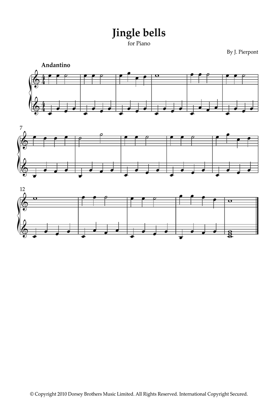 Jingle Bells Easy Piano scores gallery preview page 1