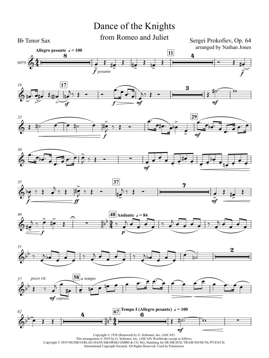 Dance of the Knights (from Romeo and Juliet) - Tenor Saxophone Concert Band scores gallery preview page 1