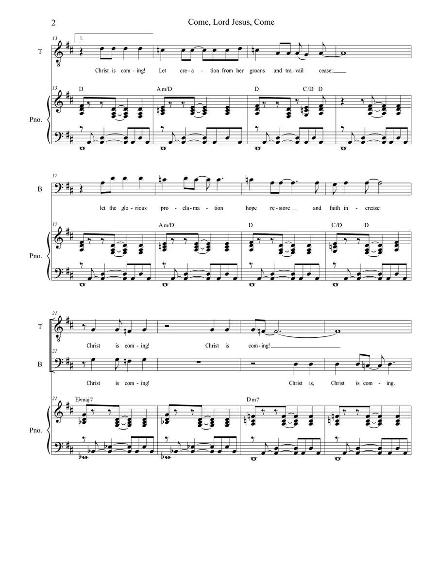 Come, Lord Jesus, Come (Maranatha) (2-part choir - (TB) TB scores gallery preview page 3