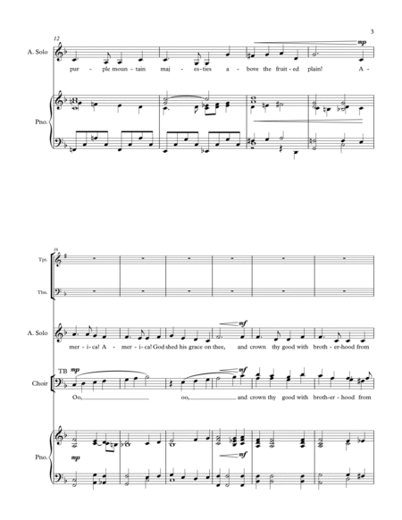 America, the Beautiful (SATB choir, piano, alto solo, brass quartet) image number null