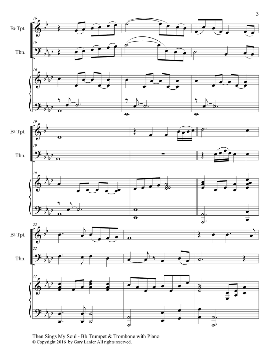 Trios for 3 GREAT HYMNS (Bb Trumpet & Trombone with Piano and Parts) Brass Duet scores gallery preview page 4
