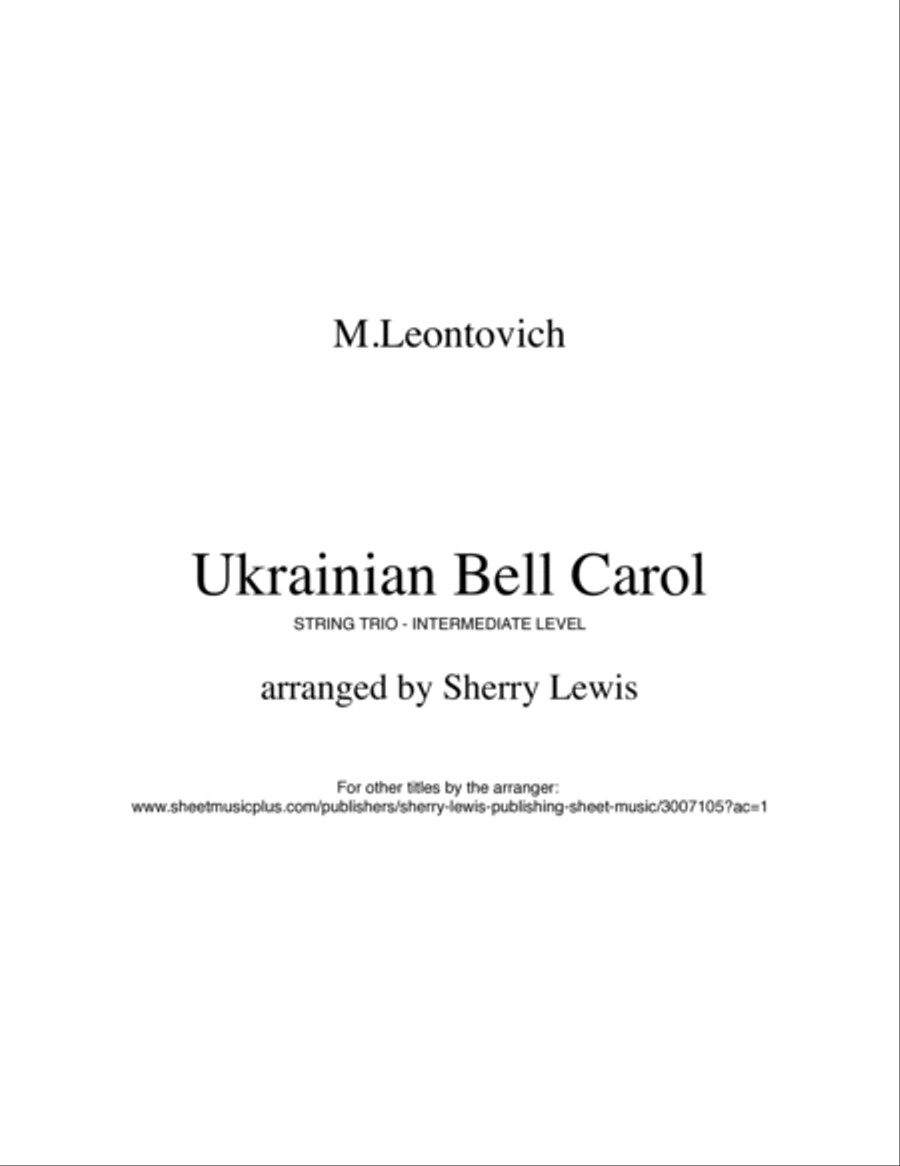 UKRAINIAN BELL CAROL (Carol of the Bells) String Trio, Intermediate Level for 2 violins and cello or Cello scores gallery preview page 2