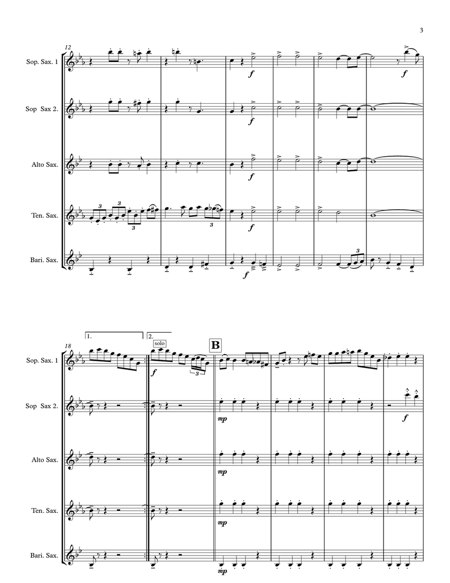 Battle Hymn of the Republic for Saxophone Quintet Saxophone Quintet scores gallery preview page 3