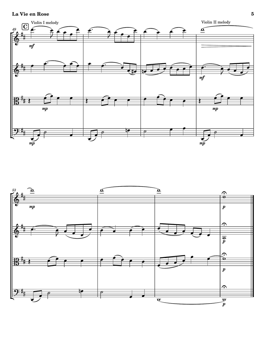 La Vie En Rose String Quartet scores gallery preview page 5