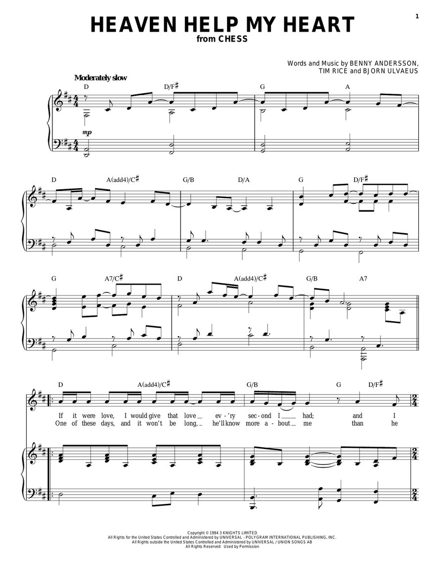 Heaven Help My Heart (from Chess) Piano, Vocal scores gallery preview page 1
