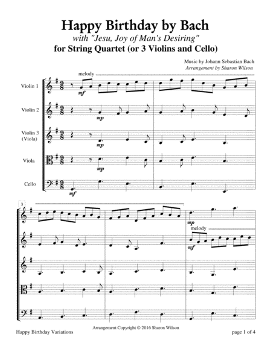 Happy Birthday Variations by the Great Composers for String Quartet String Quartet scores gallery preview page 3