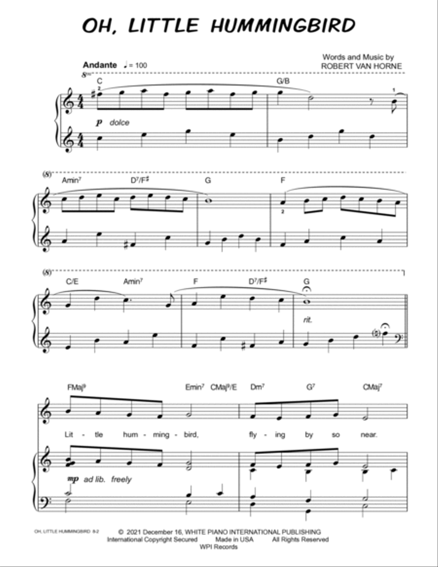 OH, LITTLE HUMMINGBIRD Piano/Vocal Voice scores gallery preview page 2