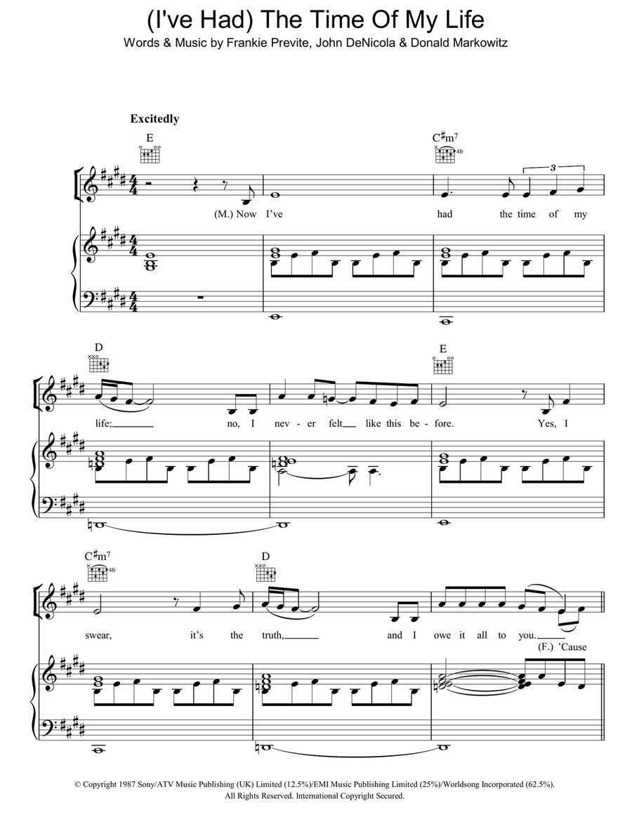 (I've Had) The Time Of My Life Piano, Vocal, Guitar scores gallery preview page 1